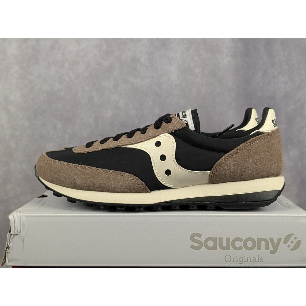 Saucony Originals Trainer 80 Black Tan Suede Sneakers Womens 8 Mens 6.5
